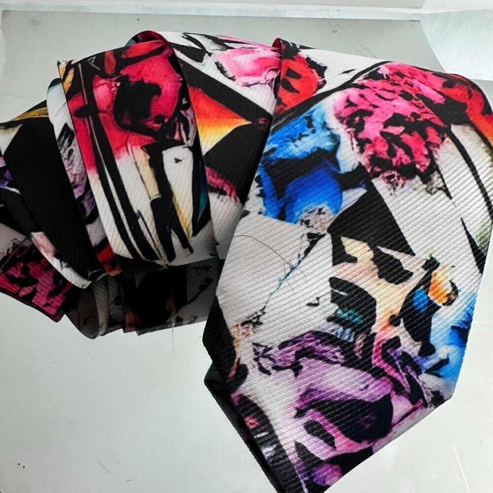 Floral Baroque Abstract Designer Menswear Tie Necktie Pink Black Lavender Rococo - Picture 4 of 9